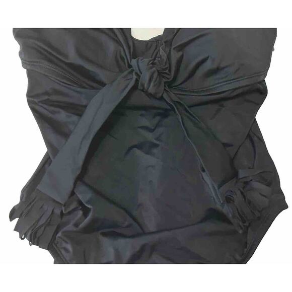 GREAT LENGTHS BLACK TIE FRONT SWIM ONE PIECE SWIMSUIT SIZE 8 FRINGE $78 New! - Picture 2 of 6